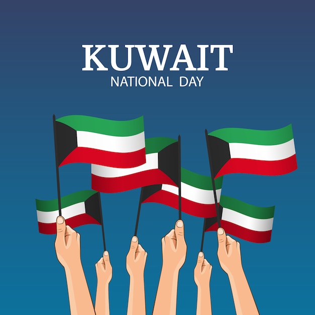 Giornata nazionale del tema kuwait. le mani tengono le bandiere del paese