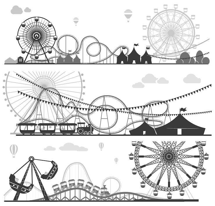 Vector theme park adventure monochrome