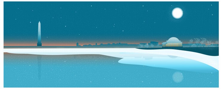 Vector themed banner of travel to usa,washington dc sky dusk in winter.