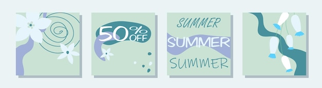 Themed images of summer promotions. Discounts, sales and low prices -50 Vector set