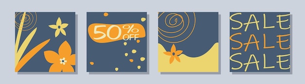 Themed images of summer promotions. Discounts, sales and low prices -50 Vector set