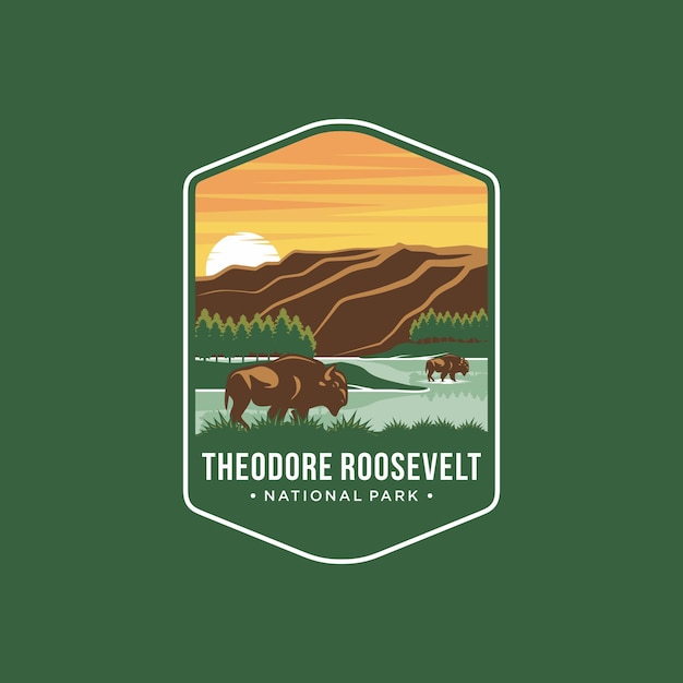 Theodore Roosevelt National Park embleem patch logo afbeelding op donkere achtergrond