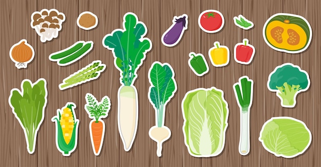 Vector there are a lot of vegetables on the board.seal type design. art that is easy to edit.