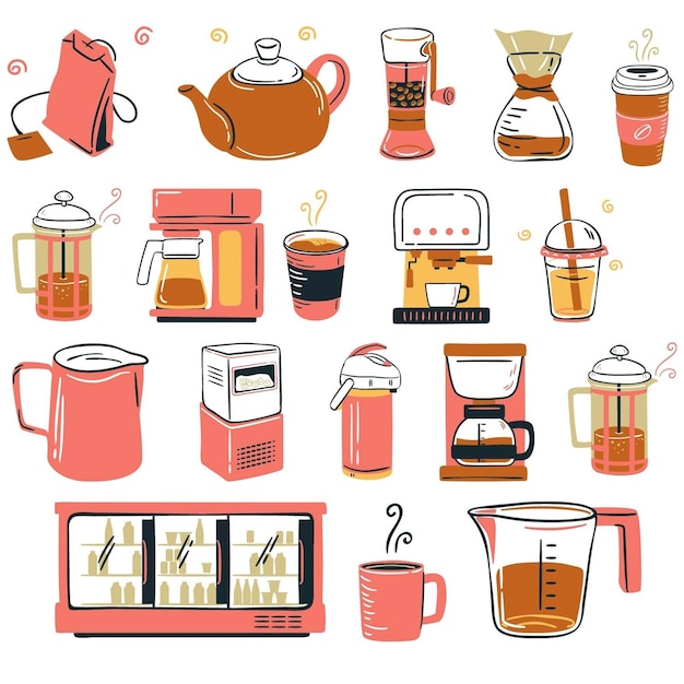 there are many different types of coffee and tea in this picture