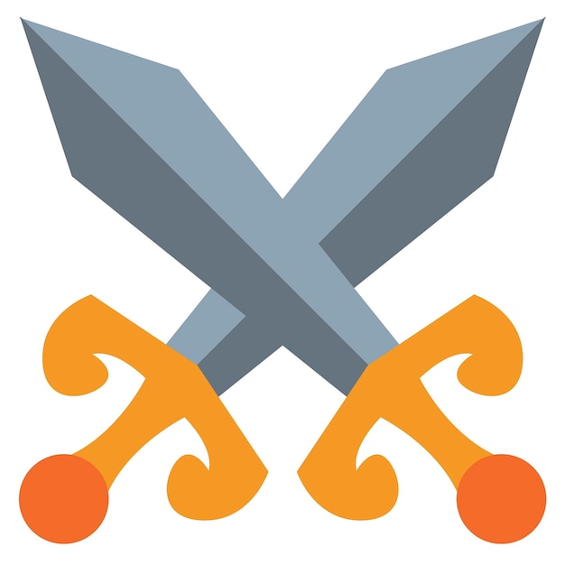 Vector there are two crossed swords with orange handles on a white background