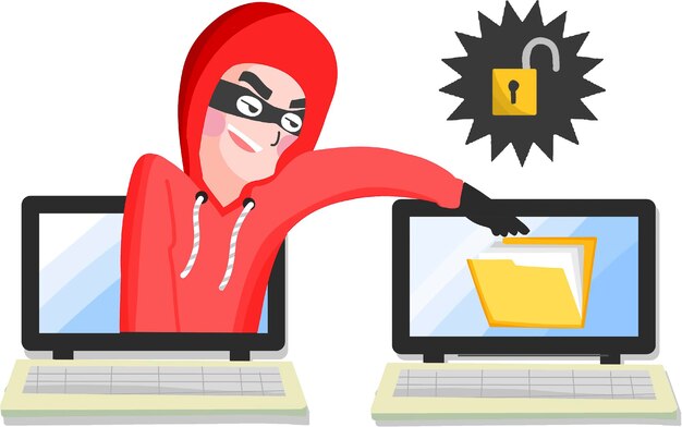 Vector there is a cartoon of a person in a red hoodie and a laptop