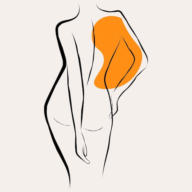 C'è un disegno di una donna con un top arancione