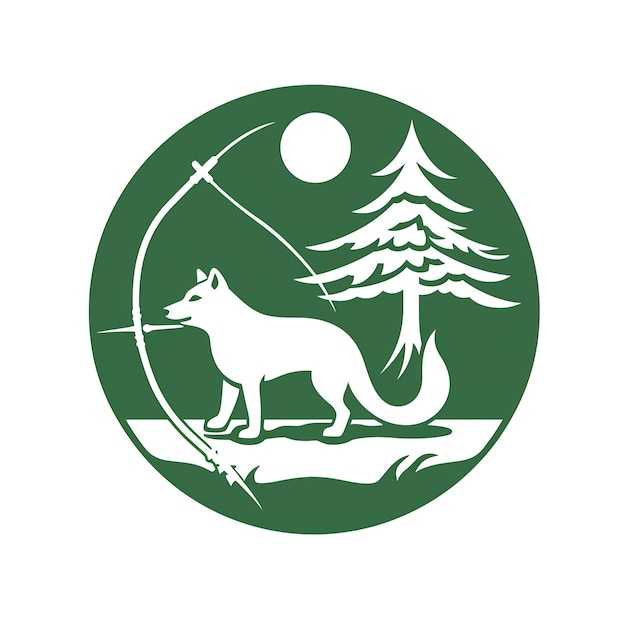 Vector there is a green dog shooting a kyudo bow and arrow a logo in a white circle