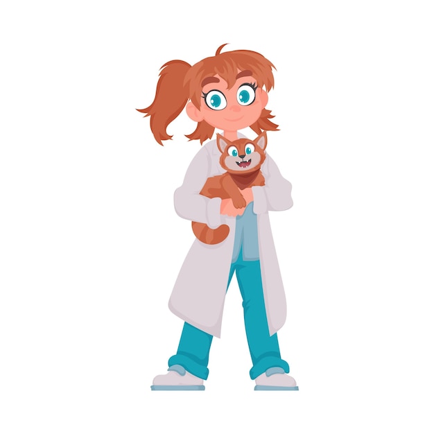 There is a lady who takes care of animals and keeps them healthy as their doctor Vector Illustration