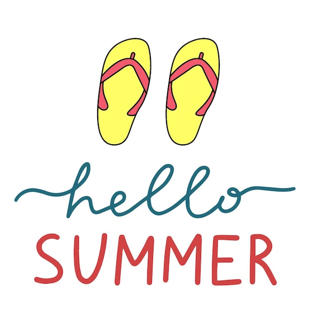 there is a picture of a hello summer sign with flip flops