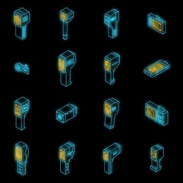 Vector thermal imager icons set vector neon