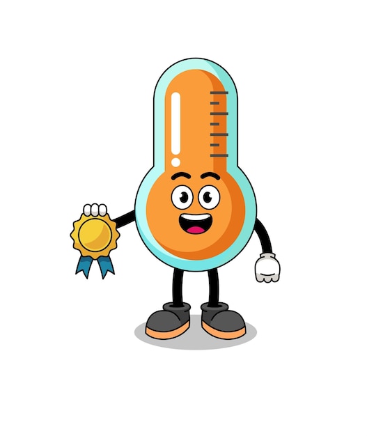 Thermometer cartoon afbeelding met tevredenheid gegarandeerd medaille