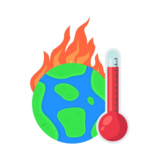 Thermometer and globe Global warming concept Vector illustration in flat style