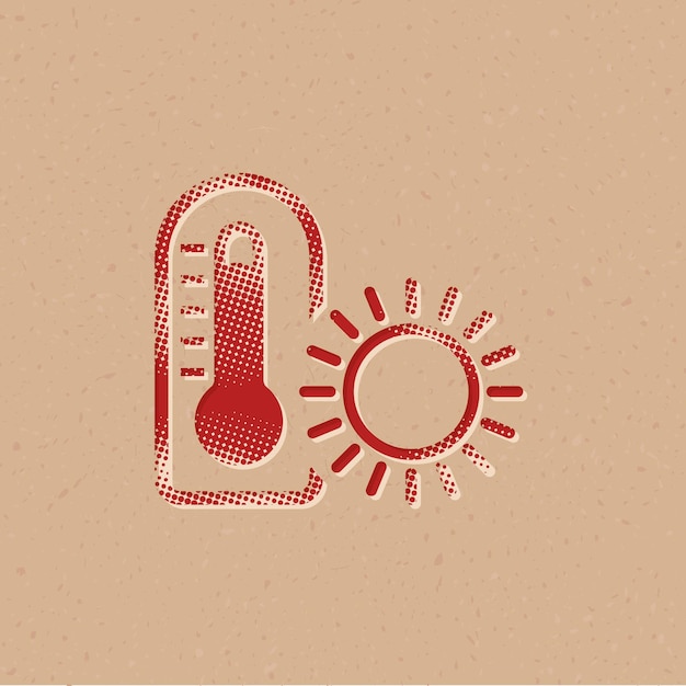 Thermometer halftone stijlicoon met grunge achtergrond vectorillustratie