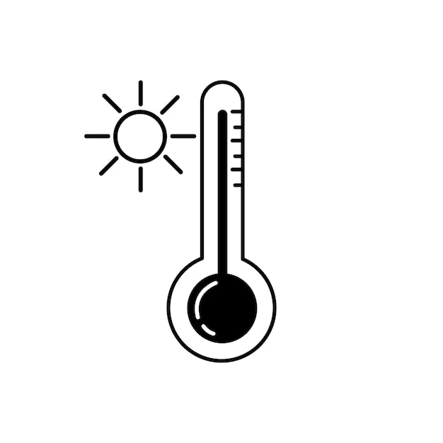 Thermometer icon Thermometer with sun icon Hot weather Vector illustration in doodle style