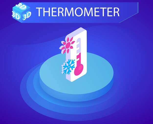 Thermometer isometrisch ontwerppictogram Vectorwebillustratie 3d kleurrijk concept
