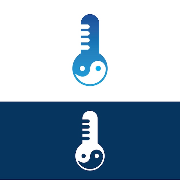 Thermometer logo is blue and white