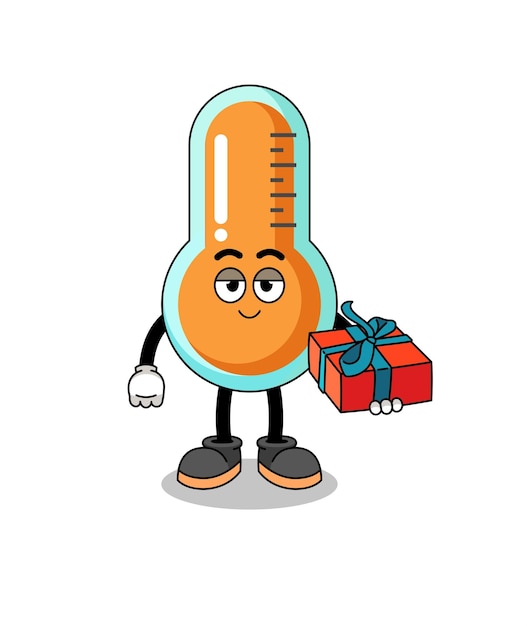 Thermometer mascot illustration giving a gift