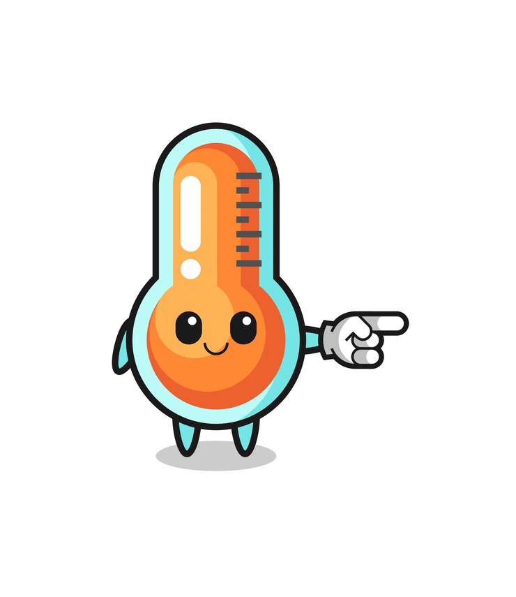 Vector thermometer mascot with pointing right gesture