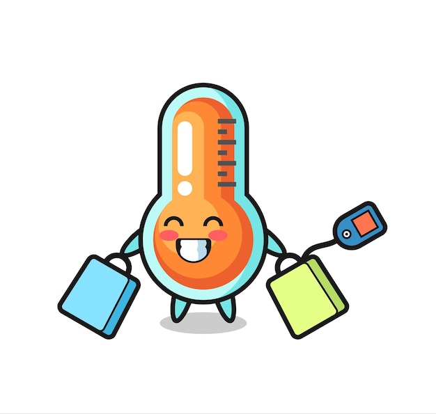 Vector thermometer mascotte cartoon met een boodschappentas