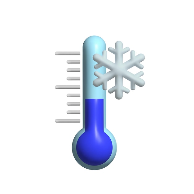 Vector thermometer met sneeuwvlokken koud weer 3d-vectorpictogram cartoon minimalistische stijl
