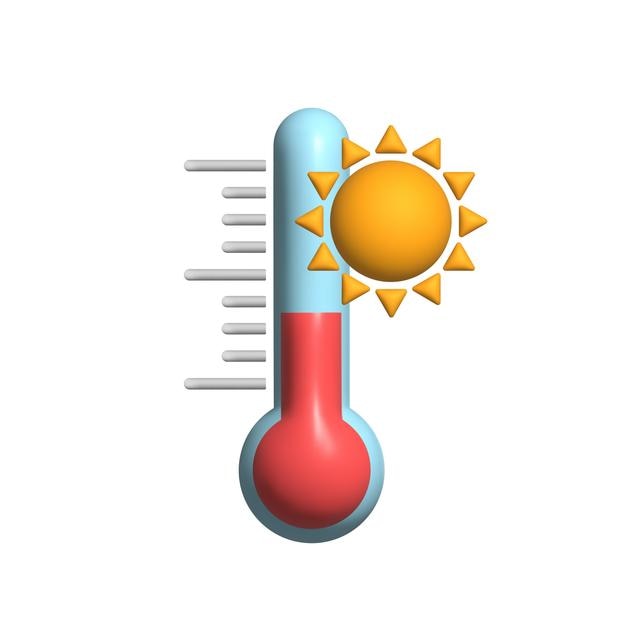 Thermometer met zon Heet weer 3D-vectorpictogram Cartoon minimalistische stijl