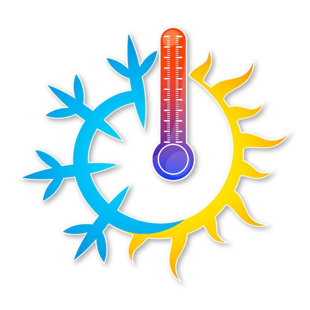 温度計の太陽と雪の結晶のエアコンと暖房のシンボル