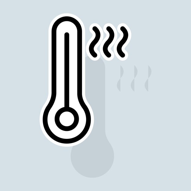 Vector thermometer with cooling line icon home celsius low high temperature thermostat fahrenheit degrees celsius weather concept vector sticker line icon on white background