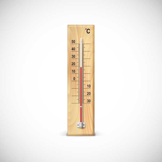 Vector thermometer on wooden base with celsius scale