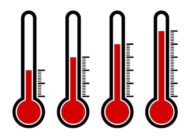 Thermometers icon set met verschillende hoge temperatuurwaarden Abnormale warmte Apparaten voor het meten van het weer Vector op een witte achtergrond