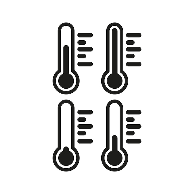 온도계 아이콘 설정 온도 기후 제어 공기 따뜻한 추운 날씨 조건 발열 질병 질병 기술 측정 개념 비즈니스를 위한 벡터 라인 아이콘의 다른 수준