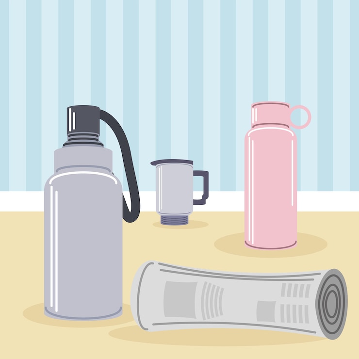 Vector thermos botlle with newspaper
