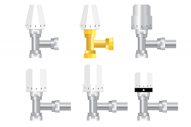 Thermostatische radiatorkraan, temperatuurknop iconen set. illustratie.