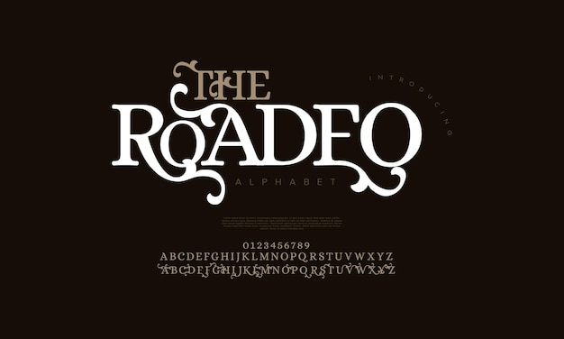 Theroadeo premium lusso elegante alfabeto lettere e numeri elegante tipografia nuziale classica