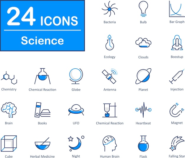 These are 24 beautiful small pixel perfect science vector icons