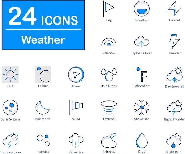 ベクトル 24 ピクセルで完璧な天気インタフェースのベクトルアイコン