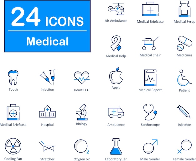 These are Blue Gem 24 set medical Icons