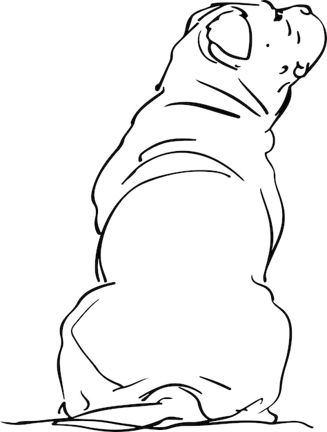 Thick black poster marker line drawing of a fat dog simple and minimalist line drawing outline