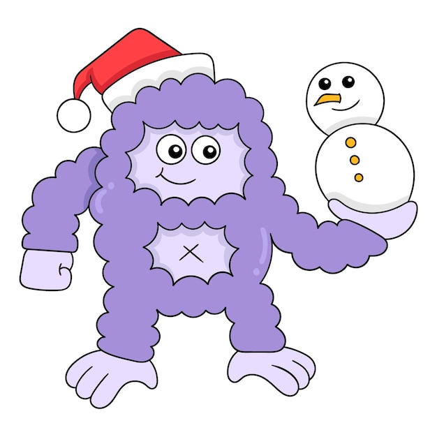 Thick furry creature holding christmas snowman doodle icon image kawaii