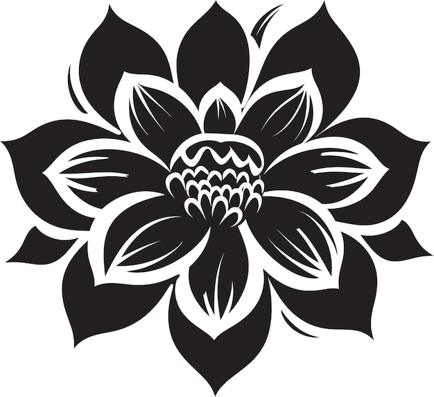 Vector thickened flower sketch black emblematic icon simple floral boundary monochrome vectorized frame