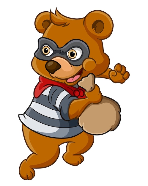 Vector the thief bear is taking sack away and steal it of illustration