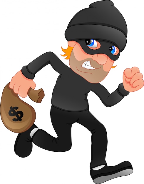 Vector thief carrying bag of money with a dollar sign