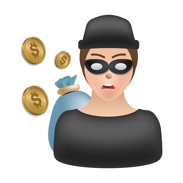 범죄 컬렉션에서 도둑 아이콘 3d 그림 웹 디자인 템플릿 infographics 등을 위한 크리에이 티브 도둑 3d 아이콘
