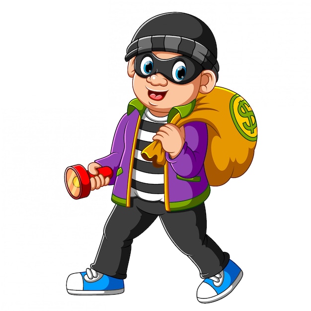 thief man with flashlight in his hand