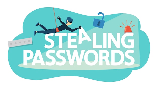 Thief steal personal data with password. Cyber crime