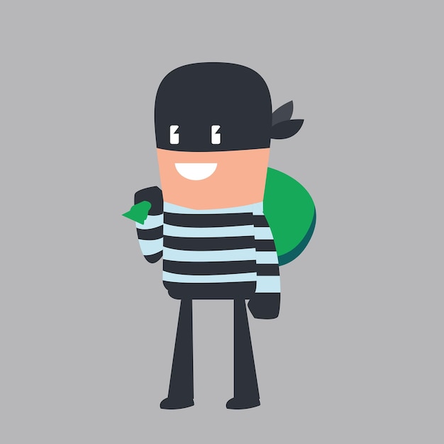 Vector thief with a bag of money vector illustration in flat style