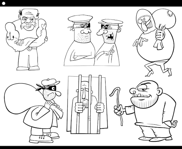 Thieves and thugs cartoon set