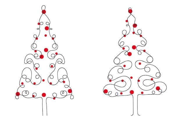 Sottile albero di natale a linea continua con cuori simbolo vettore una linea di pino abete segno d'amore