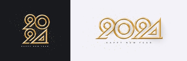 Vector thin design of gold numbers 2024 to welcome the new year 2024 design for greetings posters banners and invitations