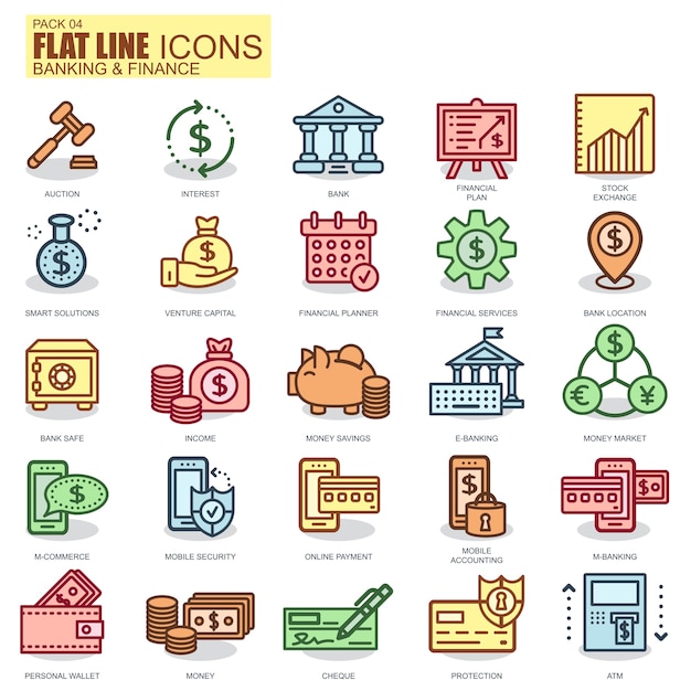 Thin line banking and finance icons